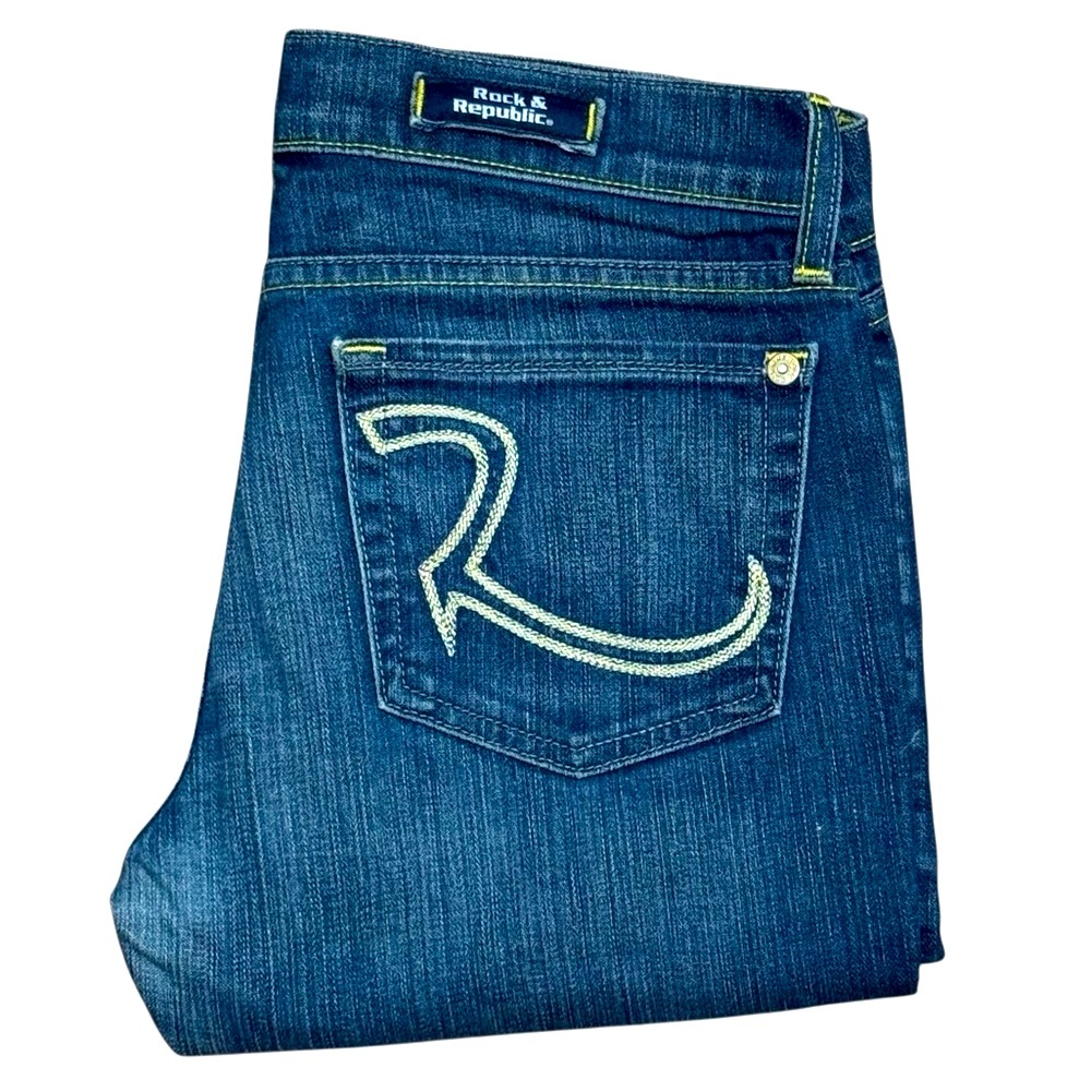 Rock & Republic Kasandra Bootcut Jeans Sz 27 Dark Wash Y2K Low Rise Stretch